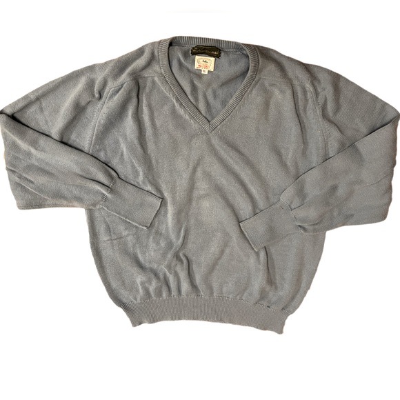 Vintage Michael Thomas Threadtex Sea Island Cotton Light Blue V-neck Sweater XL - Picture 1 of 8